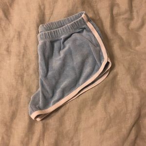 Light blue terry cloth short shorts